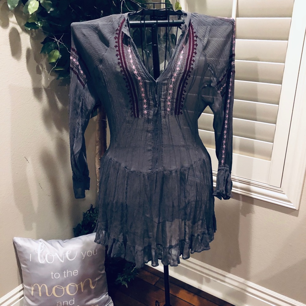 Antik Batik Charcoal Gray Embroidered Mini Dress
